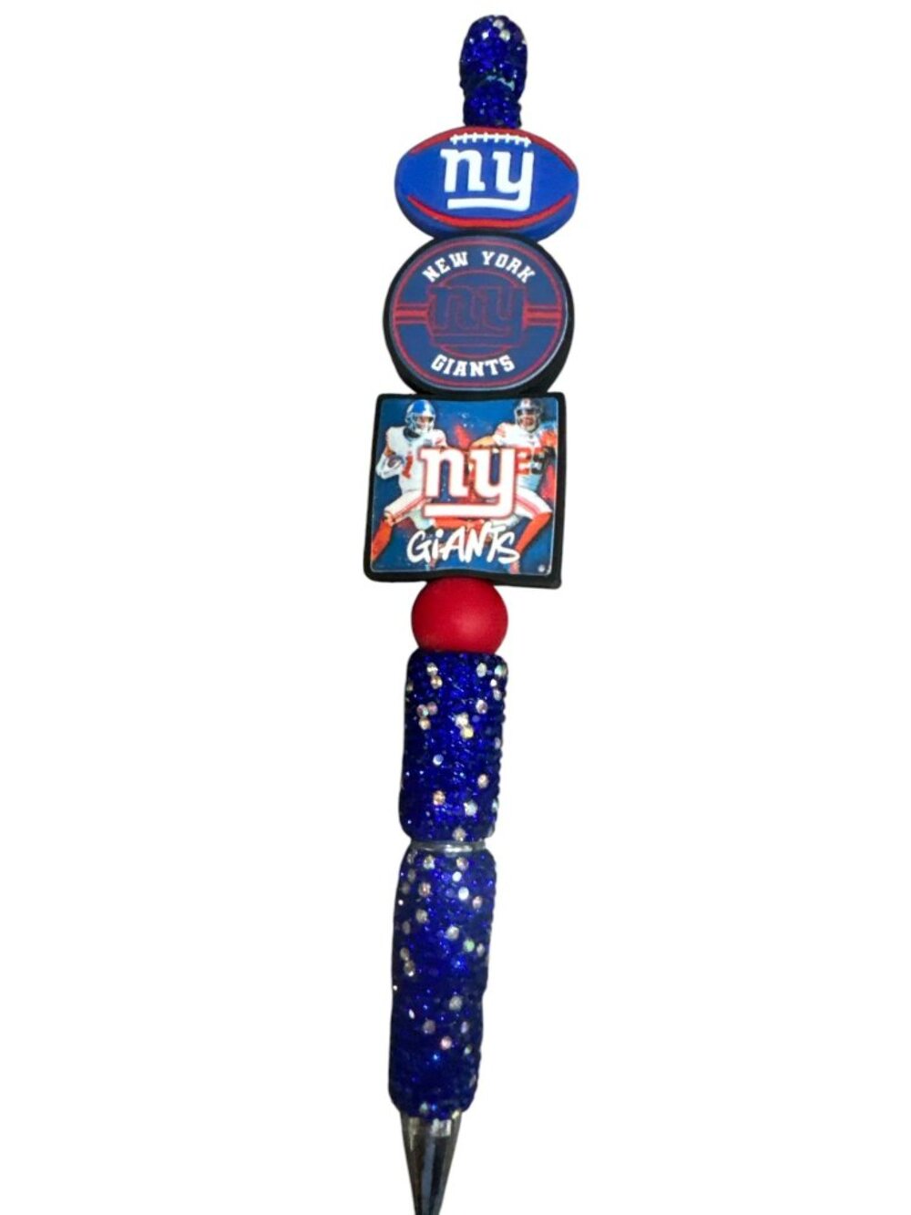 NY Giants-Themed Beaded Pen With Glitter Accents & Team Logos For Fans & Collect